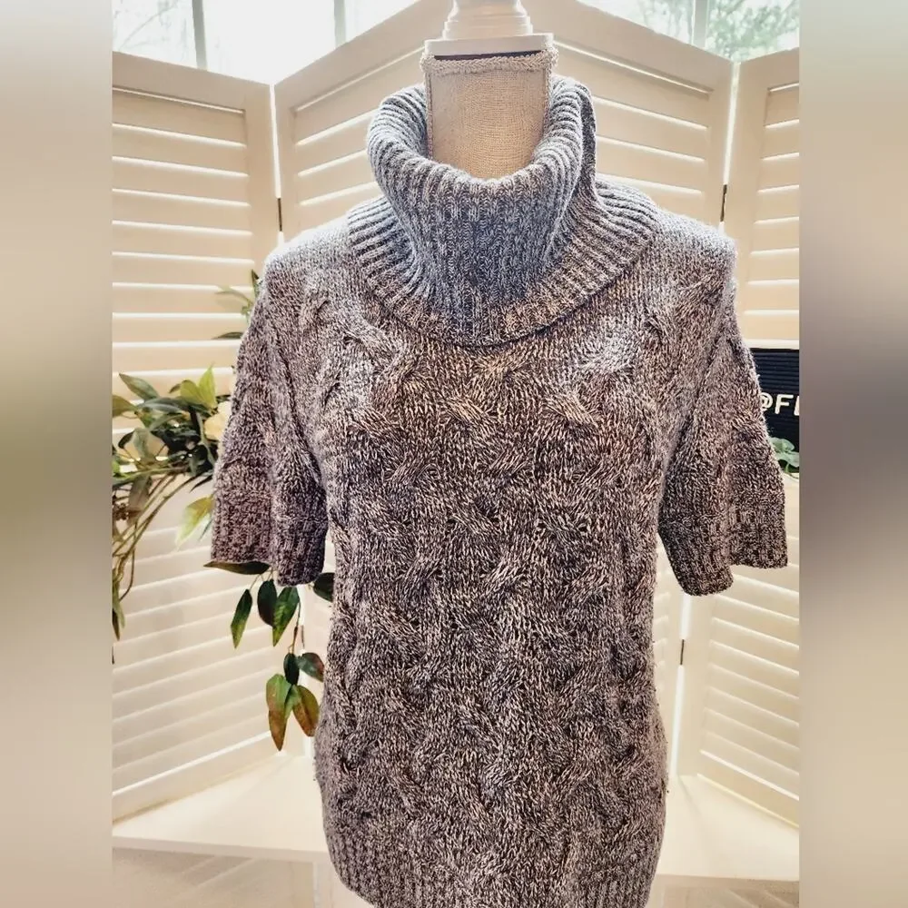 ALICE + OLIVIA 3/4 SLEEVE TURTLENECK GRAY CABLE KNIT SWEATER SIZE MED